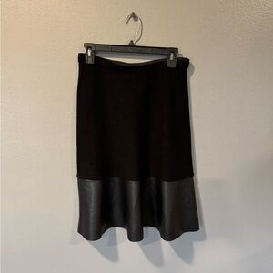 Sioni Black A-Line Skirt with Faux Leather Hem